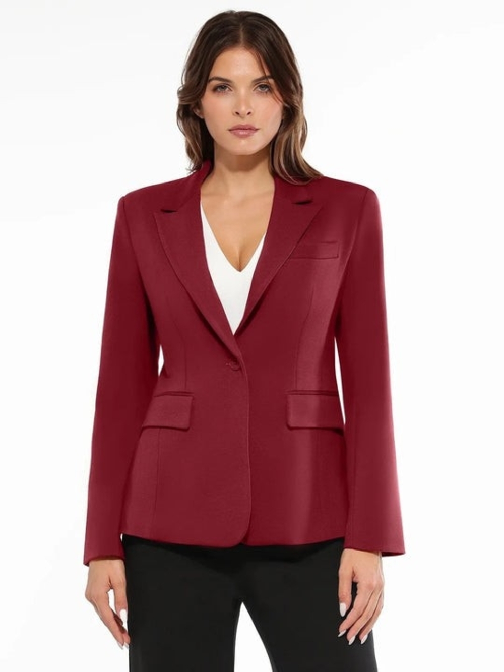 Popilush Shape-Sculpting Fitted Blazer BURGUNDY